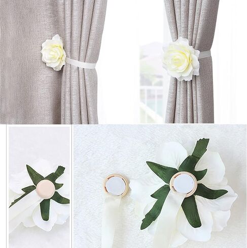 YYC 1Pair Rose Flower Magnetic Curtain Tieback Wedding Curtain Buckle Drapey Holder Girl's Room Decor (Red) in Kuwait