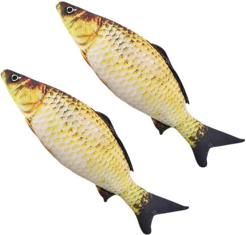 سمكة صناعية - 14 انش - سمكة مزيفة واقعية - افضل مظهر مثالي للسمكة الحقيقية، لعبة للقطط صديقة للبيئة محاكاة للكارب، وسادة دمية على شكل سمكة (قطعتان) in Kuwait