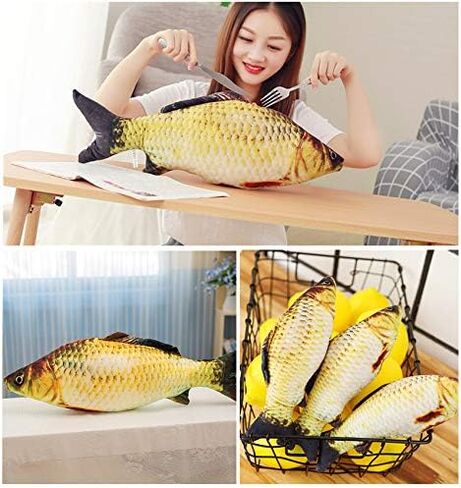 سمكة صناعية - 14 انش - سمكة مزيفة واقعية - افضل مظهر مثالي للسمكة الحقيقية، لعبة للقطط صديقة للبيئة محاكاة للكارب، وسادة دمية على شكل سمكة (قطعتان) in Kuwait