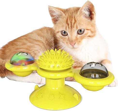 Windmill Cat Toy with Catnip, Interactive Cat Spinning Toys with Suction Cup Kitten Turntable Massage Toy for Indoor Cats (Blue) in Kuwait