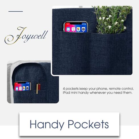 Joywell Linen Armrest Covers for Living Room Anti-Slip Sofa Arm Protector for Dogs, Cats, Pets Armchair Slipcover for Recliner with 4 Pockets for TV Remote Control, Phone, Set of 1, Navy in Kuwait