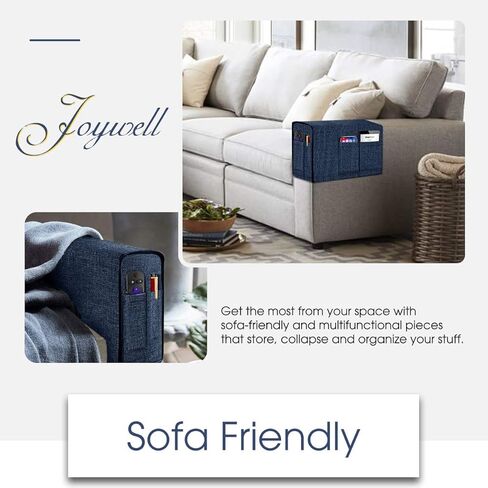 Joywell Linen Armrest Covers for Living Room Anti-Slip Sofa Arm Protector for Dogs, Cats, Pets Armchair Slipcover for Recliner with 4 Pockets for TV Remote Control, Phone, Set of 1, Navy in Kuwait