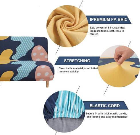 FUANGUI Stretch Armless Futon Cover Printed Futon Bed Cover Futon Couch Cover Armless Sofa Cover with Elastic Bottom Folding Sofa Slipcover Furniture Protector Without Armrests, 58 in Kuwait