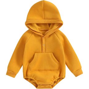 Hoanselay Newborn Baby Boy Girl Fall Winter Clothes Hoodie Sweatshirt Romper Long Sleeve Bodysuit Onesie Warm Solid Clothing in Saudi Arabia
