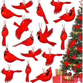 36 Pieces Red Cardinal Christmas Ornaments Red Christmas Tree Ornaments Cardinals Birds Memorial Hanging Ornament Wood Decor for Xmas Tree Gift Decoration