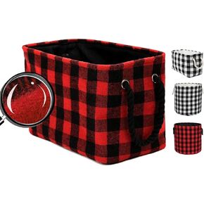Large Rectangular Decorative Storage Bins Foldable Laundry Hamper Baskets Buffalo Grid Pattern with Rope Handles for Blankets, Toys, Nursery, White Black Grid, L in Saudi Arabia