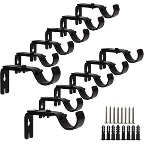 YOUNTHYE 12 PCS Curtain Brackets for Curtain Rod 1 Inch Adjustable Curtain Rod Brackets for Wall Heavy Duty Curtain Rod Holders Black Curtain Rod Hardware Brackets Window Curtain Rod Support Hangers in Saudi Arabia