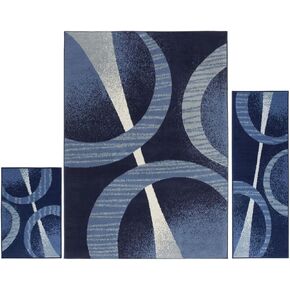 مجموعة سجادة منطقة Dynamix من 3 قطع (4'11" x6'11,1'8 x4'11,1'8 x2'8)، أزرق داكن هندسي (Ariana Arcata HD5194-300) in Saudi Arabia