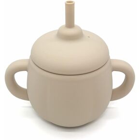 كوب سانتي آند مي 2-1 من السيليكون للأطفال، كوب مضاد للانسكاب للأطفال من سن 6 إلى 12 إلى 18 شهرًا، أكواب مياه مفتوحة للتدريب مع مقبض سهل الإمساك، أكواب فطام LED للأطفال - خالية من مادة BPA - 8.8 أونصة (أزرق مترب) in Kuwait