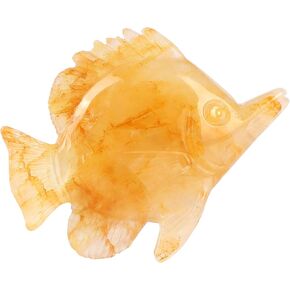 2.5" Citrine Crystal Fish Figurine Hand-Carved Fortune Tropical Fishing Statue, Ocean Theme Nature Stone Carving Collectible for Home Office Decor Gifts