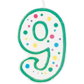 Wilton W91-09 Numeral Candle, 3-Inch by 1.5-Inch, No. 9, Green, 1-Pack