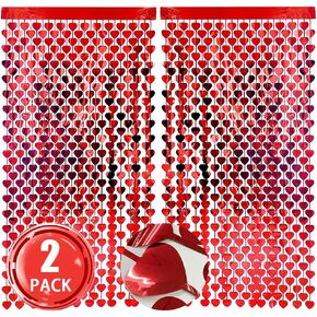 AIBIIN 2 Pack of 3.3x6.6ft Red Heart Foil Fringe Curtain Streamers Backdrop Curtains for Birthday Party Decorations Wedding Valentine's Day Bachelorette Decor Photo Shoot Props in Kuwait