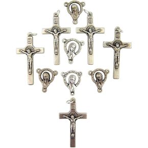 هدايا دينية فضية لهجة سانت بينديكت كروسيفيكس مع مسبحة سانت ماري من قطعة مركزية، مجموعة من 10، 1 1/2 بوصة in Kuwait