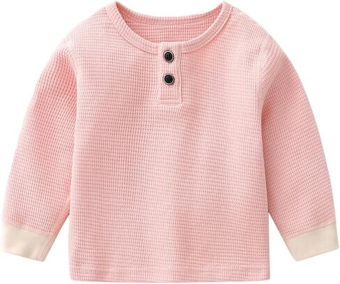 Infant Baby Boy Girl Clothes Henly Tops Pants Set Toddler Cotton Long Sleeve Waffle Knit Outfit in Saudi Arabia