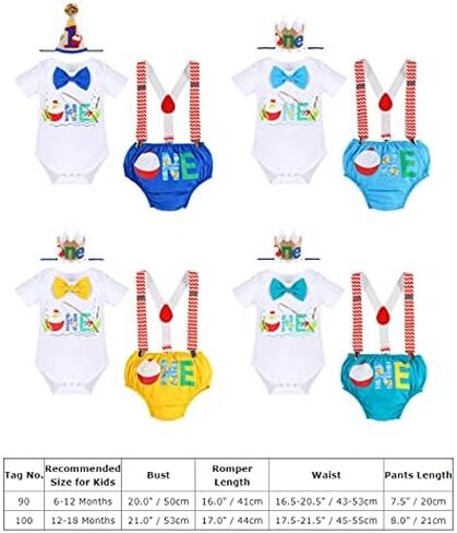FYMNSI Fishing 1st Birthday Outfit for Baby Boys Bowtie Romper + Shorts + Suspenders + Hat Cake Smash Photo Shoot Clothes Set in Kuwait