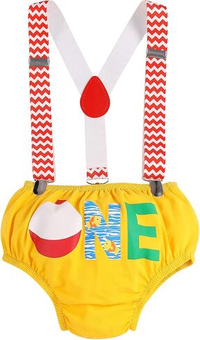 FYMNSI Fishing 1st Birthday Outfit for Baby Boys Bowtie Romper + Shorts + Suspenders + Hat Cake Smash Photo Shoot Clothes Set in Kuwait
