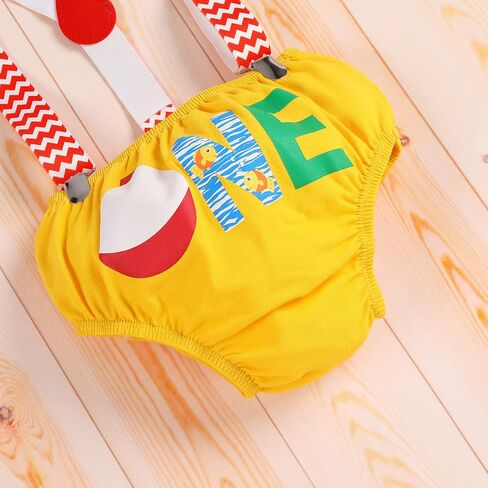 FYMNSI Fishing 1st Birthday Outfit for Baby Boys Bowtie Romper + Shorts + Suspenders + Hat Cake Smash Photo Shoot Clothes Set in Kuwait