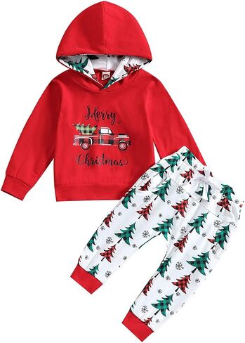 Ritatte Toddler Baby Boy Christmas Outfits Truck Long Sleeve Hoodie Sweatshirt Xmas Tree Pant 2Pcs Fall Winter Clothes Set in Kuwait