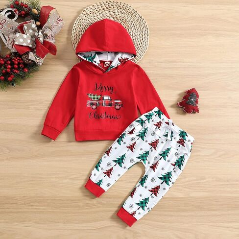Ritatte Toddler Baby Boy Christmas Outfits Truck Long Sleeve Hoodie Sweatshirt Xmas Tree Pant 2Pcs Fall Winter Clothes Set in Kuwait