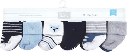 Hudson Baby unisex baby Cotton Rich Newborn and Terry Socks, Bear Boy 12-pack, 6-12 Months US in Saudi Arabia