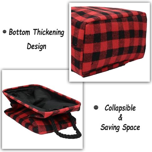 Large Rectangular Decorative Storage Bins Foldable Laundry Hamper Baskets Buffalo Grid Pattern with Rope Handles for Blankets, Toys, Nursery, White Black Grid, L in Saudi Arabia