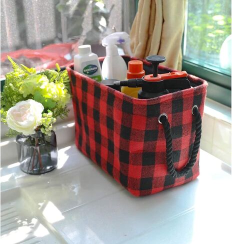 Large Rectangular Decorative Storage Bins Foldable Laundry Hamper Baskets Buffalo Grid Pattern with Rope Handles for Blankets, Toys, Nursery, White Black Grid, L in Saudi Arabia