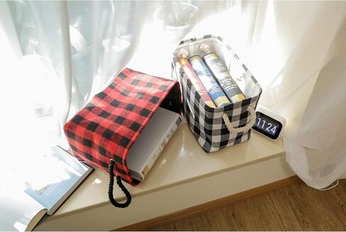 Large Rectangular Decorative Storage Bins Foldable Laundry Hamper Baskets Buffalo Grid Pattern with Rope Handles for Blankets, Toys, Nursery, White Black Grid, L in Saudi Arabia