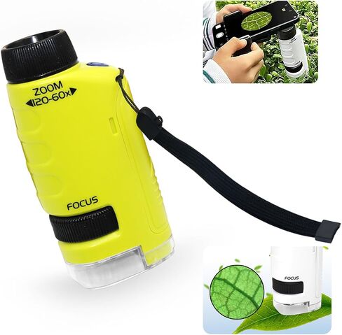 Liayozl Miniscope for Kids, Portable Pocket Microscope with LED Lights, Handheld Pocket Microscope for Kids Student Adults Scientific Experiment (Yellow) in Saudi Arabia