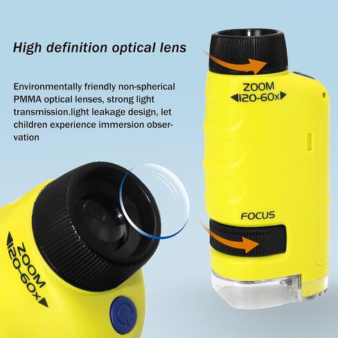 Liayozl Miniscope for Kids, Portable Pocket Microscope with LED Lights, Handheld Pocket Microscope for Kids Student Adults Scientific Experiment (Yellow) in Saudi Arabia