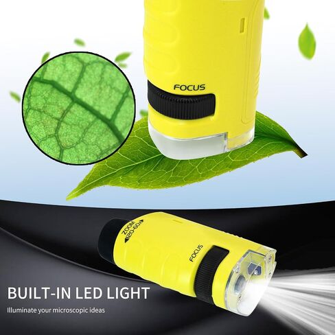 Liayozl Miniscope for Kids, Portable Pocket Microscope with LED Lights, Handheld Pocket Microscope for Kids Student Adults Scientific Experiment (Yellow) in Saudi Arabia