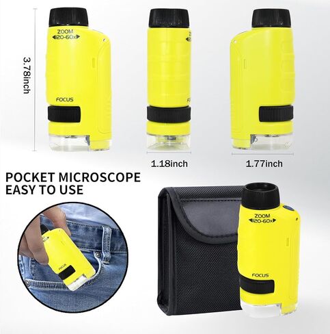 Liayozl Miniscope for Kids, Portable Pocket Microscope with LED Lights, Handheld Pocket Microscope for Kids Student Adults Scientific Experiment (Yellow) in Saudi Arabia