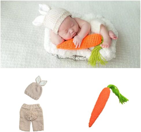 Newborn Easter Outfit Boy Photography Props Baby Bunny Handmade Crochet Rabbit Set Knit Hat Diaper Carrot Set for Kids in Saudi Arabia