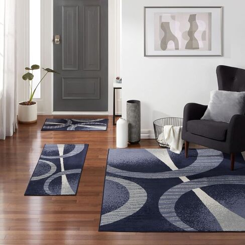 مجموعة سجادة منطقة Dynamix من 3 قطع (4'11" x6'11,1'8 x4'11,1'8 x2'8)، أزرق داكن هندسي (Ariana Arcata HD5194-300) in Saudi Arabia