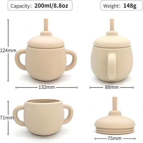 كوب سانتي آند مي 2-1 من السيليكون للأطفال، كوب مضاد للانسكاب للأطفال من سن 6 إلى 12 إلى 18 شهرًا، أكواب مياه مفتوحة للتدريب مع مقبض سهل الإمساك، أكواب فطام LED للأطفال - خالية من مادة BPA - 8.8 أونصة (أزرق مترب) in Kuwait