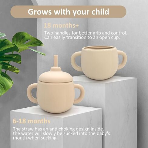 كوب سانتي آند مي 2-1 من السيليكون للأطفال، كوب مضاد للانسكاب للأطفال من سن 6 إلى 12 إلى 18 شهرًا، أكواب مياه مفتوحة للتدريب مع مقبض سهل الإمساك، أكواب فطام LED للأطفال - خالية من مادة BPA - 8.8 أونصة (أزرق مترب) in Kuwait