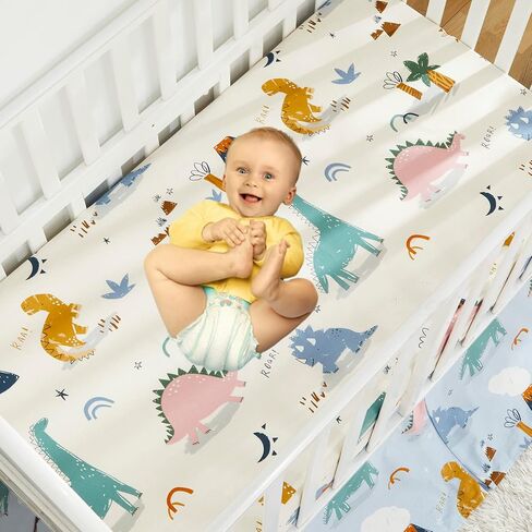 Brandream Space Crib Bedding Sets for Boys Baby Nursery Bedding Cosmic Rocket Milky Way Spaceship Galaxy Outerspace Adventures Theme, 3PC, 100% Cotton, Blue White in Saudi Arabia
