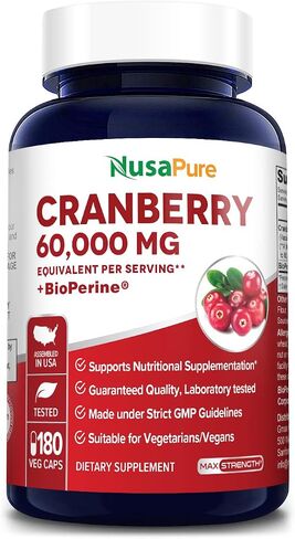 NusaPure Cranberry 60,000 mg 180 Veg Caps | with 2.5 mg Bioperine | Non-GMO, Gluten Free in Saudi Arabia