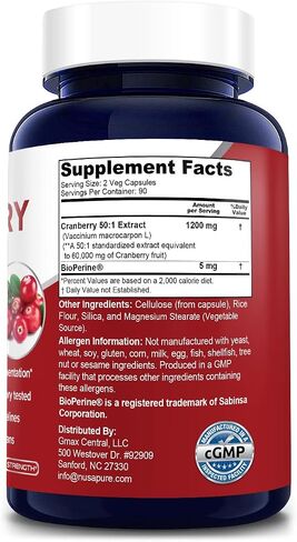 NusaPure Cranberry 60,000 mg 180 Veg Caps | with 2.5 mg Bioperine | Non-GMO, Gluten Free in Saudi Arabia