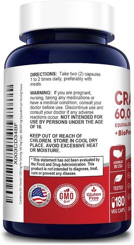 NusaPure Cranberry 60,000 mg 180 Veg Caps | with 2.5 mg Bioperine | Non-GMO, Gluten Free in Saudi Arabia
