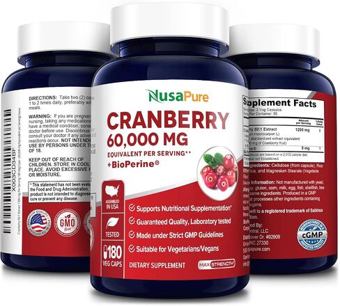 NusaPure Cranberry 60,000 mg 180 Veg Caps | with 2.5 mg Bioperine | Non-GMO, Gluten Free in Saudi Arabia