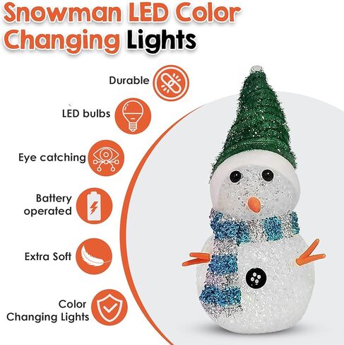 Kovot 7 "أضواء LED متغيرة الألوان لرجل الثلج | مجموعة من 3 رجال ثلج صغيرين مع قبعة ملونة ووشاح | ديكور عيد الميلاد للطاولة والعداد ومكتب المكتب وحلية شجرة عيد الميلاد in Kuwait