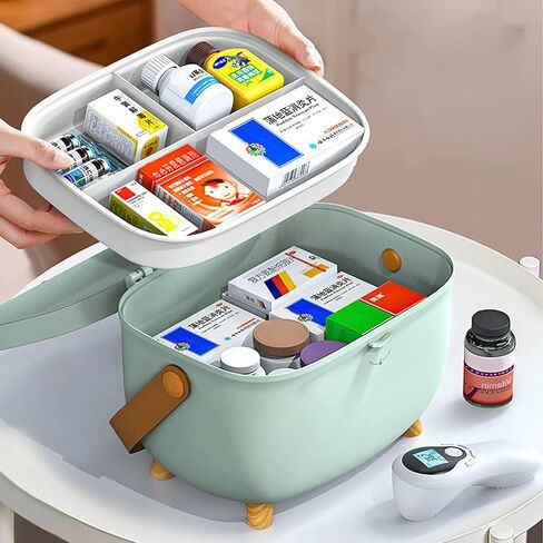 BigKing Oval Medicine Storage Box, Plastic Medicine Storage Box Oval Double Layers Multi Grid Large Capacity Medical Box Organizer for Home Dorm(Cornel Powder) in Saudi Arabia