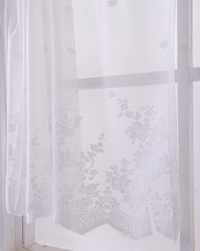 Annlaite الدانتيل الأزهار الستار 51x16in التطريز شبه شير نافذة قصيرة الستار للمطبخ الأزهار خمر غنيمة الستارة لغرفة الطعام غرفة نوم الحمام مقهى النوافذ الصغيرة in Saudi Arabia