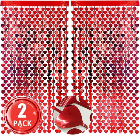 AIBIIN 2 Pack of 3.3x6.6ft Red Heart Foil Fringe Curtain Streamers Backdrop Curtains for Birthday Party Decorations Wedding Valentine's Day Bachelorette Decor Photo Shoot Props in Kuwait