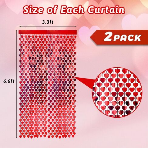 AIBIIN 2 Pack of 3.3x6.6ft Red Heart Foil Fringe Curtain Streamers Backdrop Curtains for Birthday Party Decorations Wedding Valentine's Day Bachelorette Decor Photo Shoot Props in Kuwait