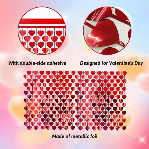 AIBIIN 2 Pack of 3.3x6.6ft Red Heart Foil Fringe Curtain Streamers Backdrop Curtains for Birthday Party Decorations Wedding Valentine's Day Bachelorette Decor Photo Shoot Props in Kuwait
