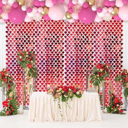 AIBIIN 2 Pack of 3.3x6.6ft Red Heart Foil Fringe Curtain Streamers Backdrop Curtains for Birthday Party Decorations Wedding Valentine's Day Bachelorette Decor Photo Shoot Props in Kuwait