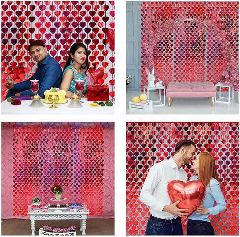 AIBIIN 2 Pack of 3.3x6.6ft Red Heart Foil Fringe Curtain Streamers Backdrop Curtains for Birthday Party Decorations Wedding Valentine's Day Bachelorette Decor Photo Shoot Props in Kuwait