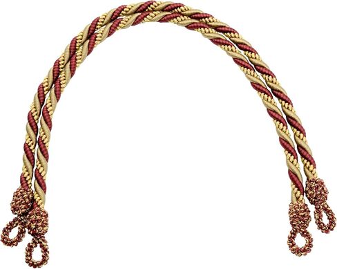 ستائر وستائر مصنوعة يدويًا بشكل جميل من الحبال المزخرفة، انتشار 19 بوصة (48 سم) (الطراز # RTBSPR19) بيج بيسترو متعدد الألوان # PR02 (بيج ذهبي، أحمر خمري، ذهبي أصفر) زوج واحد (قطعتان) in Kuwait