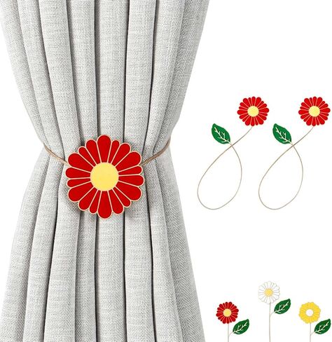 INSFITY ستائر مغناطيسية معدنية بوزن 13 رطل (كحد أقصى) 2 عبوة باللون الأحمر، بطول 4-18 بوصة قابلة للتعديل من المينا على شكل زهرة الأقحوان in Kuwait